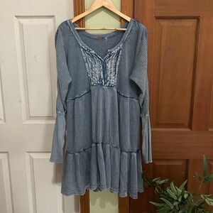 Free People Jolene Waffle Knit Dress in Blue